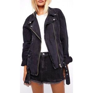 Free People Oversized Denim Moto Jacket in Size Small
